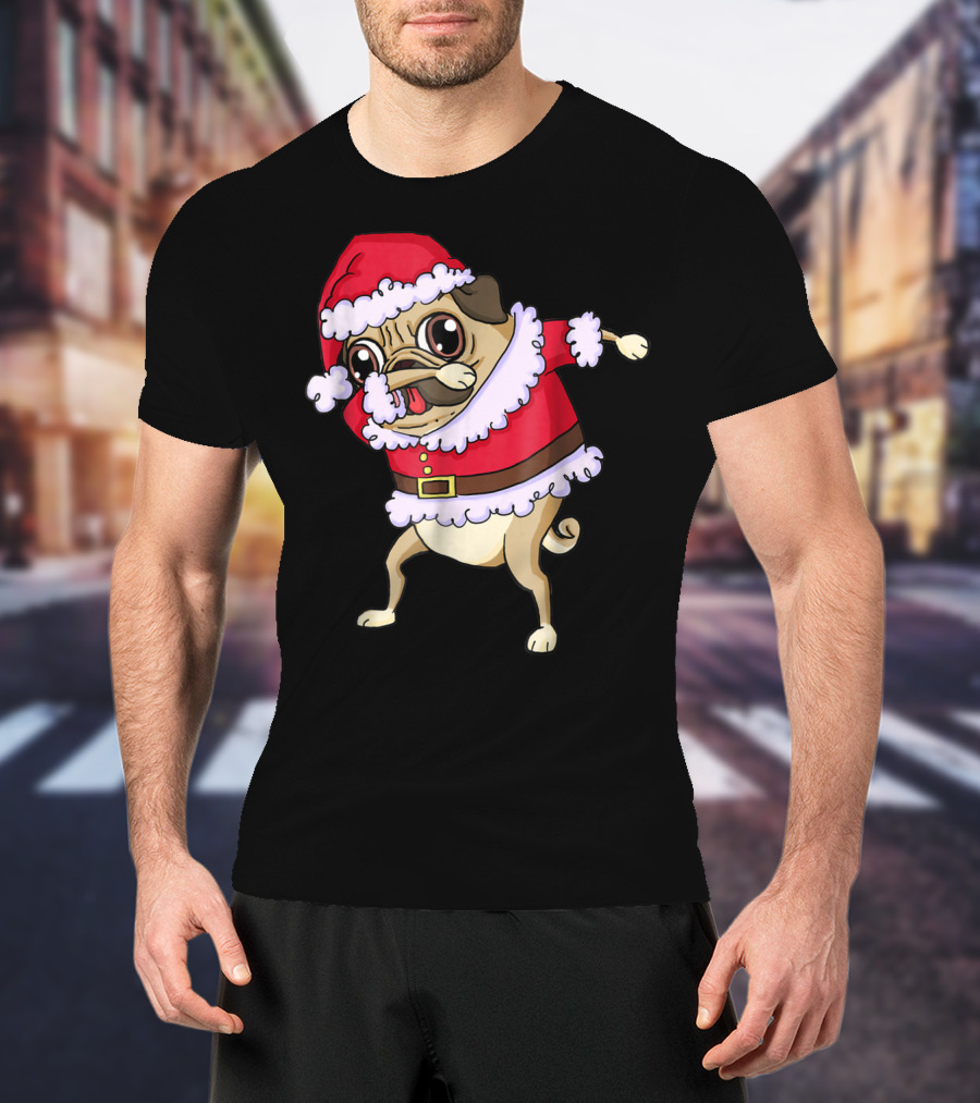 Christmas Pug Dabbing In Santa T-Shirt