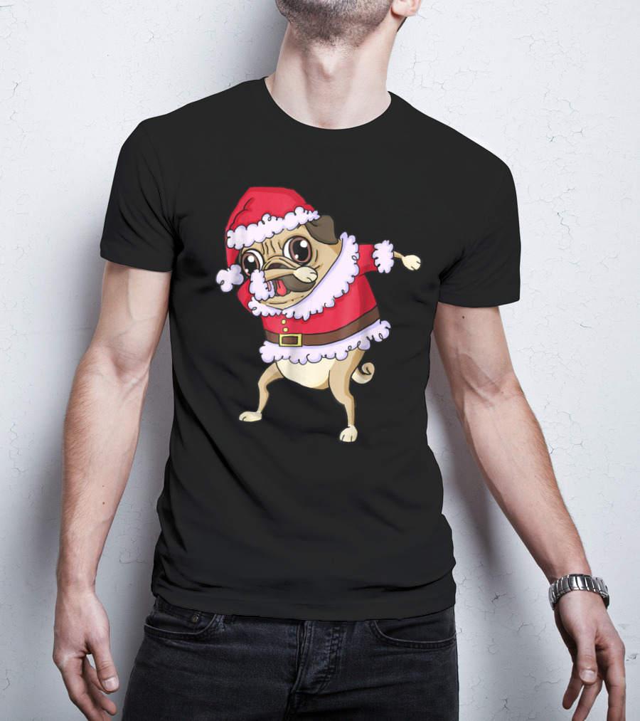 Christmas Pug Dabbing In Santa T-Shirt