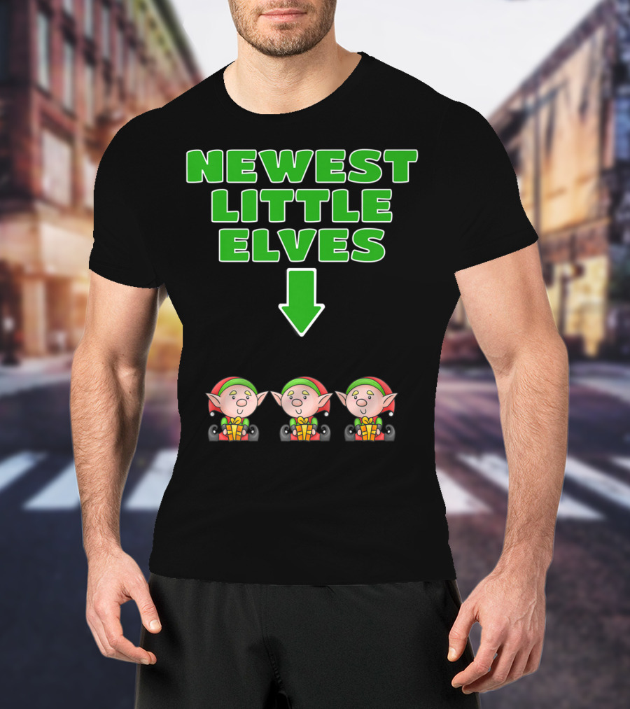 Newest Little Elves Christmas Elf Expecting Triplets Mom To Be Pregnant T-Shirt