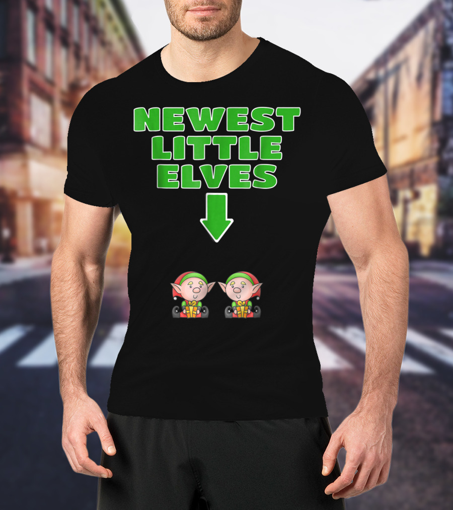 Newest Little Elves Christmas Elf Expecting Twins Mom To Be Pregnant T-Shirt