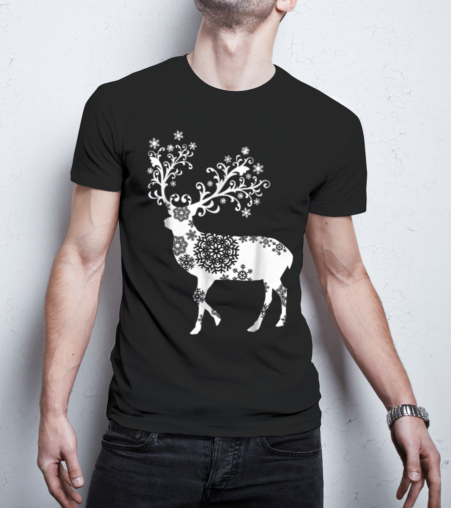 Christmas Mom Daughter Father Son Matching Deer Snowflake Clothing T-Shirt