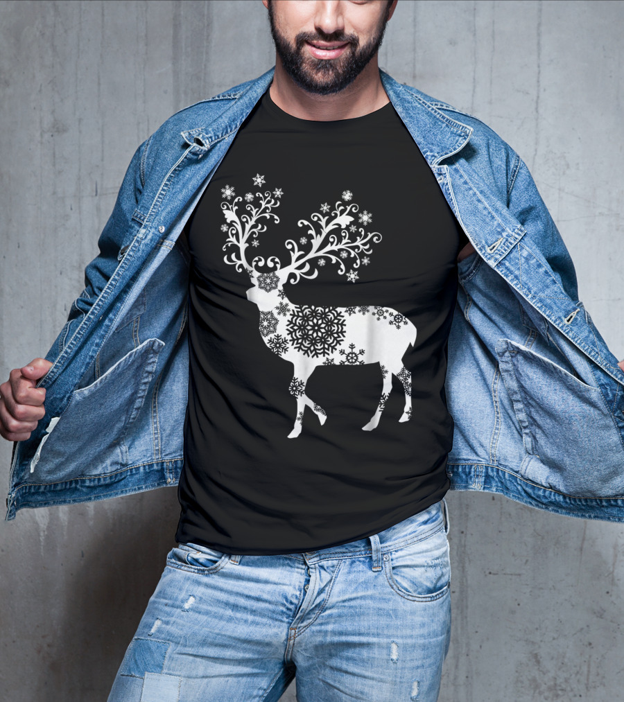 Christmas Mom Daughter Father Son Matching Deer Snowflake Clothing T-Shirt