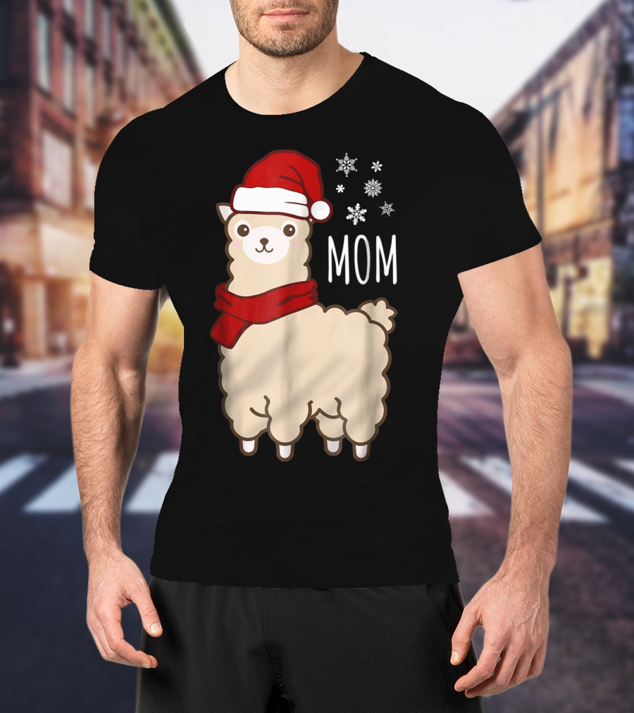Christmas Mom Llama Cria Herd Xmas Mother Santa Hat Snowflakes T-Shirt