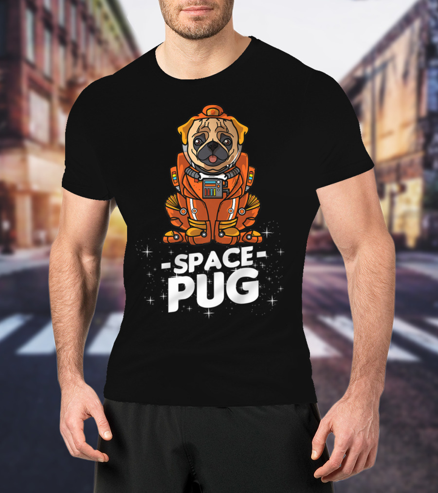 Space Pug Christmas Dog In Astronaut Suit T-Shirt