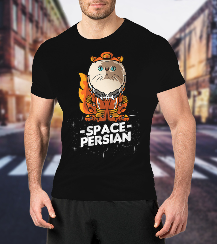 Space Persian Cat In Astronaut Suit With Christmas Flair T-Shirt