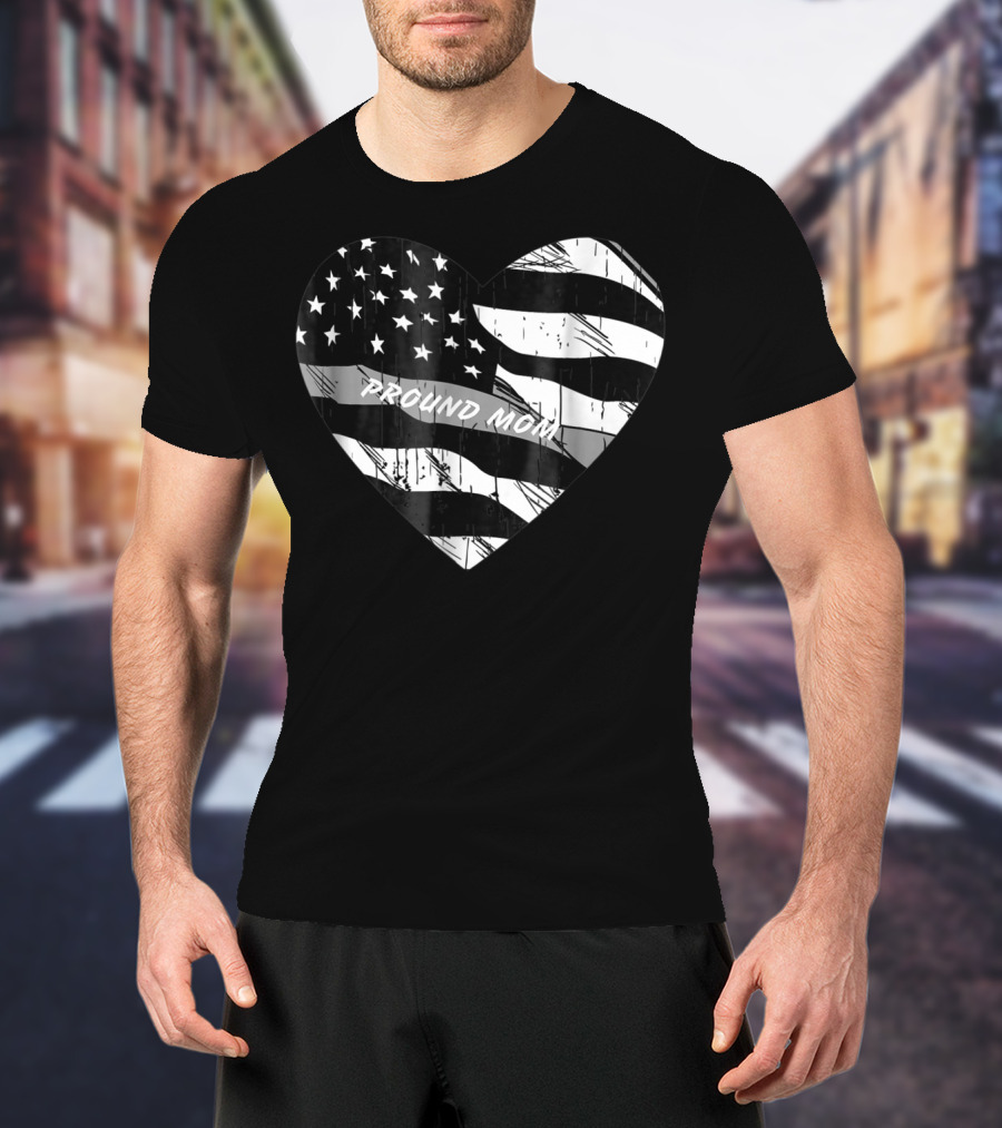 Correction Officer Proud Mom Thin Silver Line Flag Heart T-Shirt