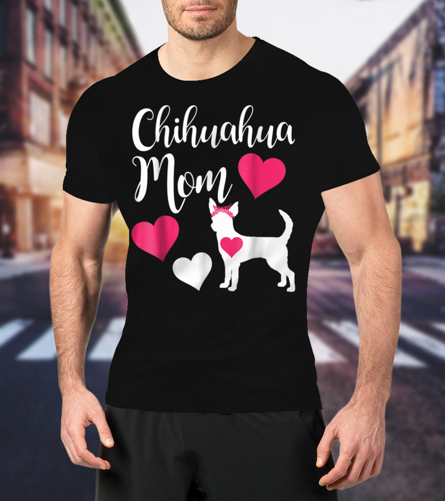 Chihuahua Mom Heart Love Bow Chihuahua Owner T-Shirt