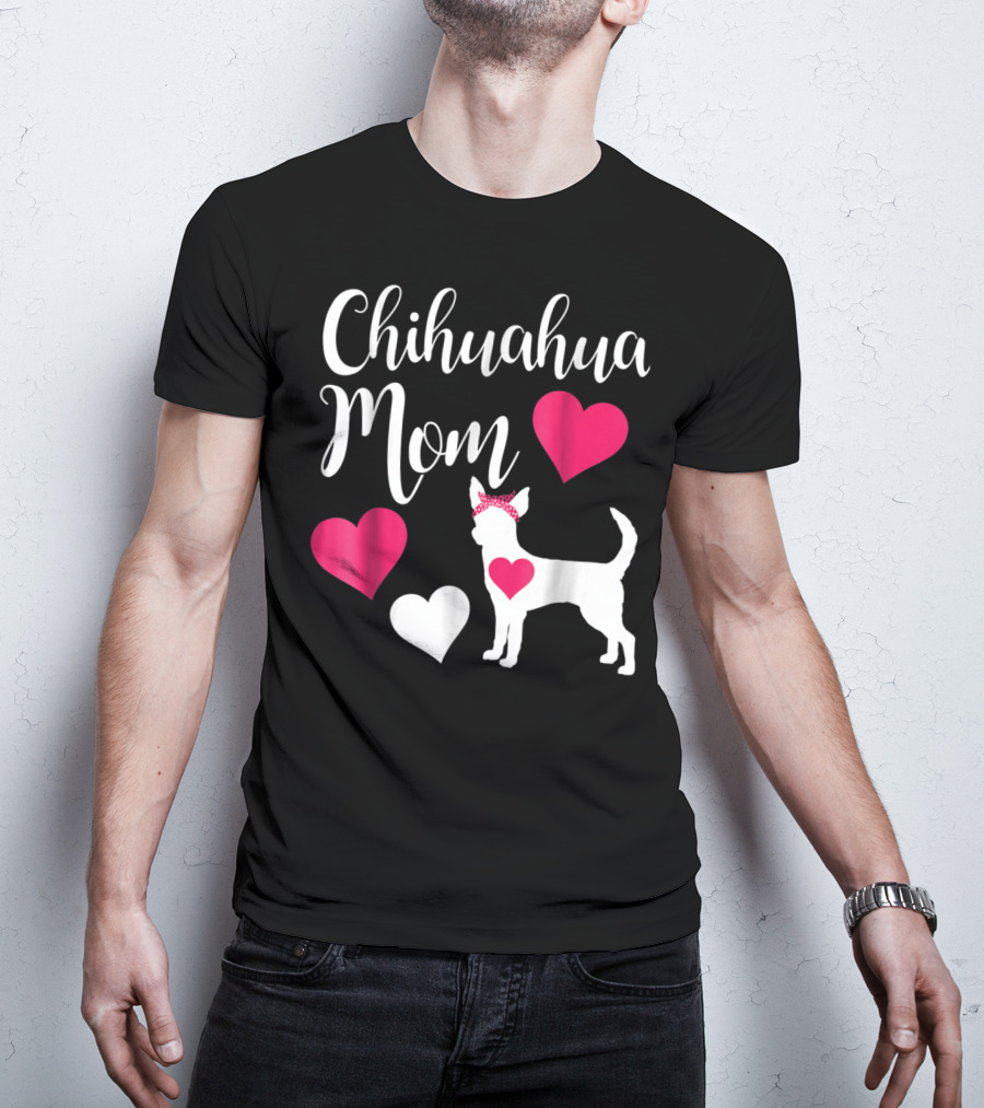 Chihuahua Mom Heart Love Bow Chihuahua Owner T-Shirt