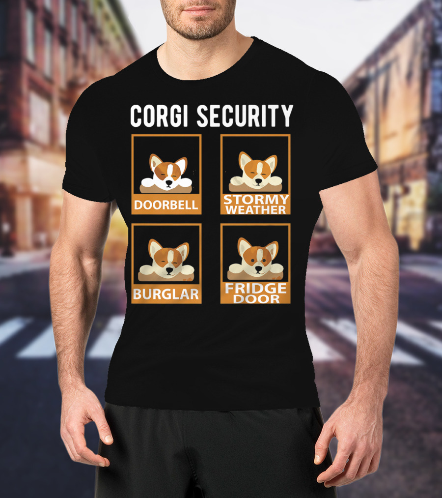 Corgi Security Doorbell Stormy Weather Burglar Fridge Door Pembroke Welsh Dog Mom Funny T-Shirt