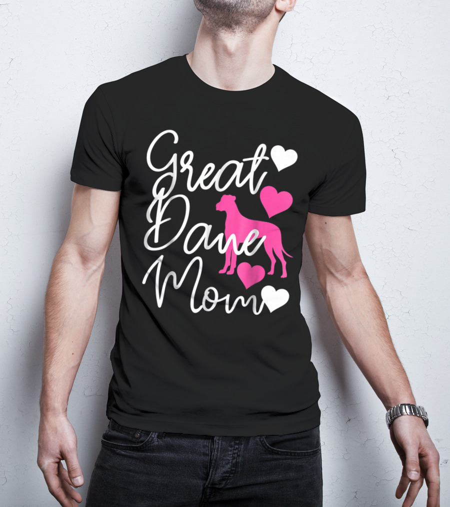 Great Dane Mom Hearts Pink T-Shirt
