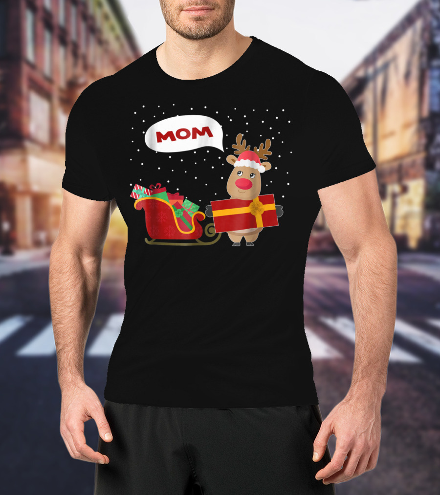 Mom Reindeer With Christmas Gifts And Sleigh T-Shirt