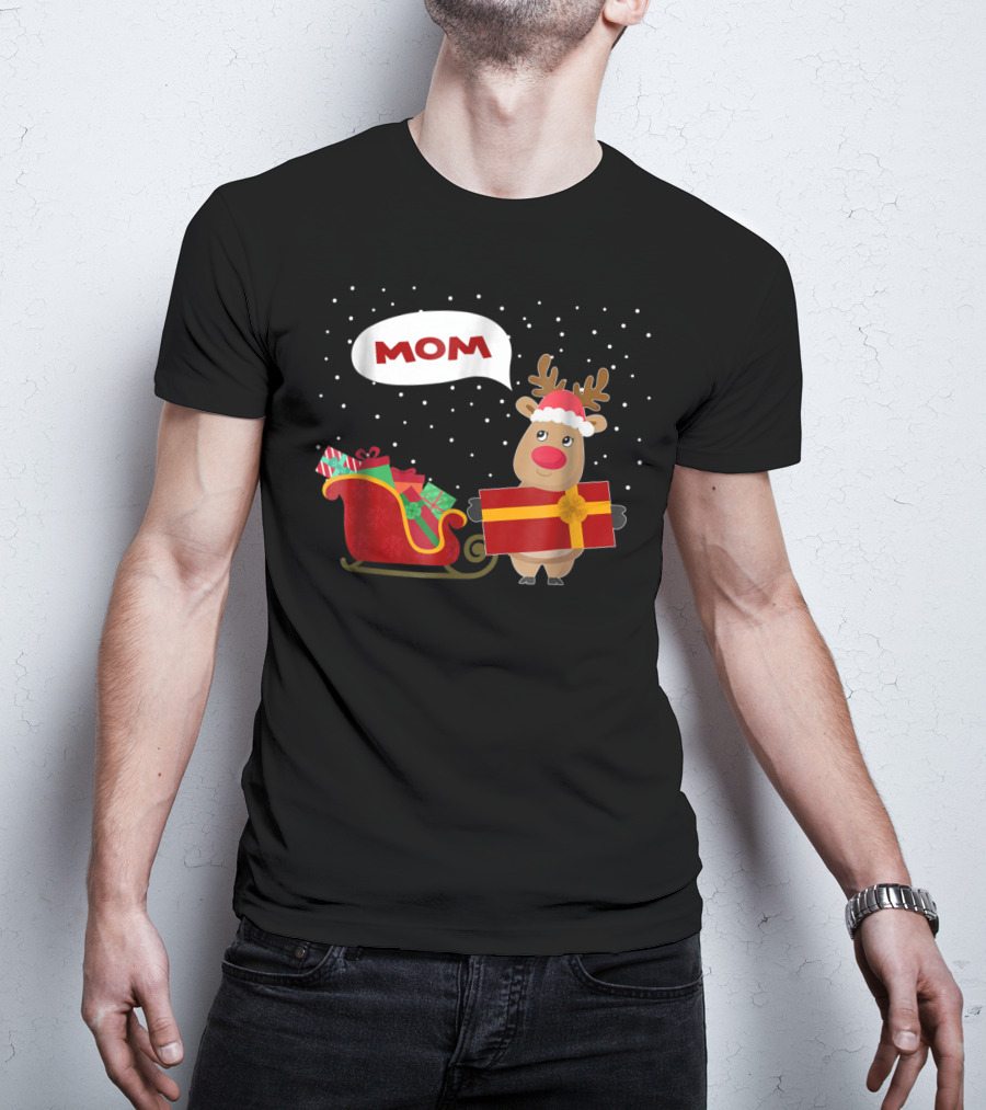 Mom Reindeer With Christmas Gifts And Sleigh T-Shirt