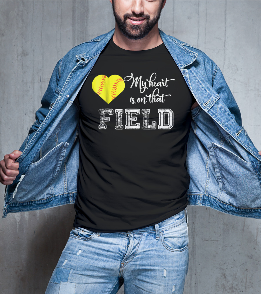 My Heart Is On That Field Softball Heart T-Shirt