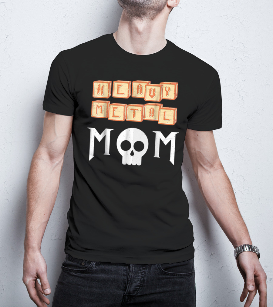 Heavy Metal Mom Skull Block Letters T-Shirt