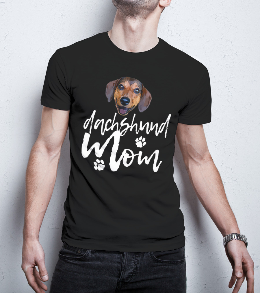 Dachshund Mom Cute Dog Face Paw Prints T-Shirt
