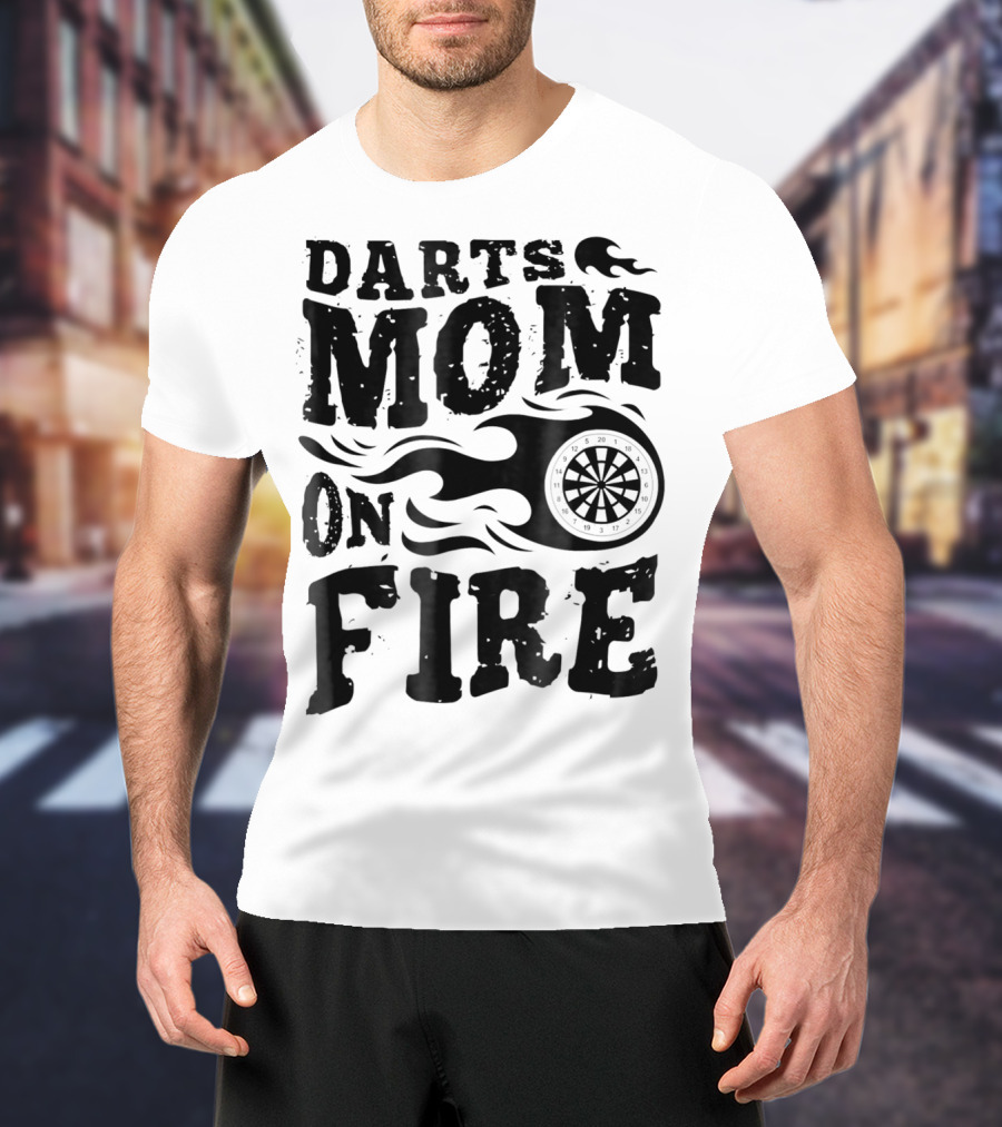 Darts Mom On Fire Ladies Sport Fan Dartboard Flame T-Shirt