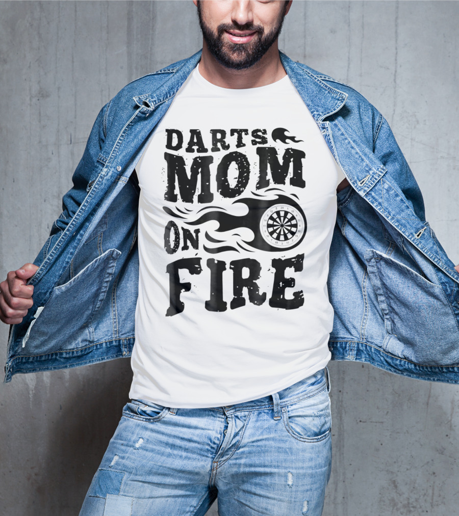 Darts Mom On Fire Ladies Sport Fan Dartboard Flame T-Shirt
