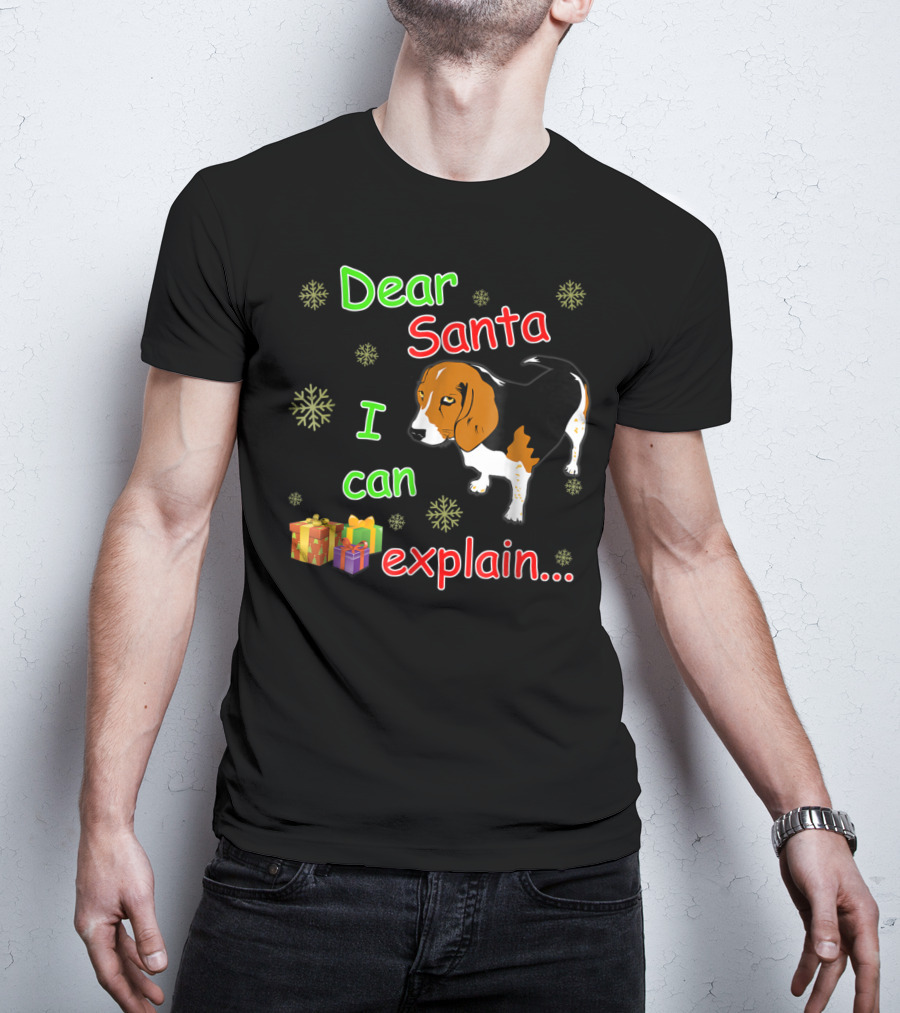 Dear Santa I Can Explain Beagle Christmas Snowflakes And Gifts T-Shirt
