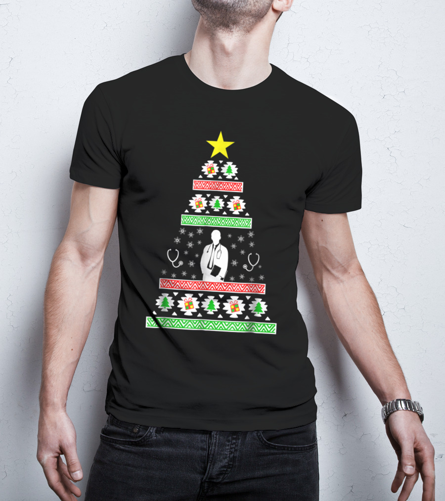 Doctor Christmas Tree Stethoscope Pattern Dad35 T-Shirt