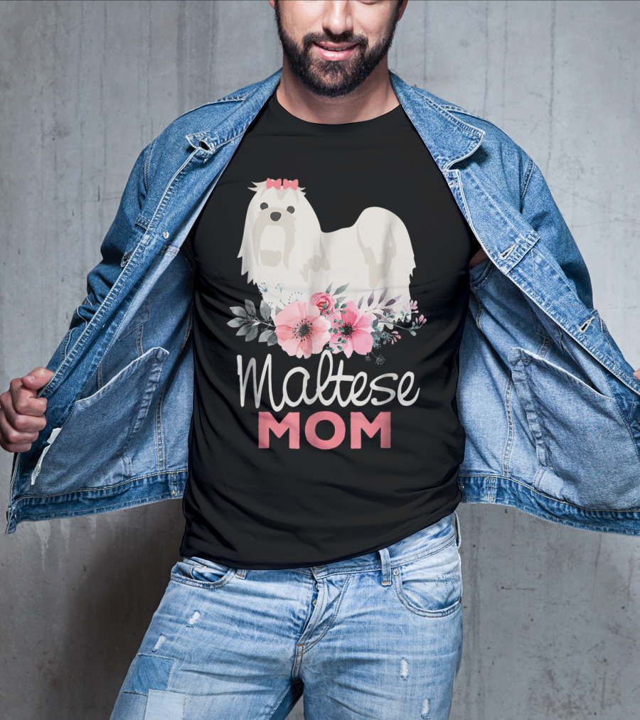 Dog Lovers Maltese Mom Fur Mama Floral Cute Pet Owner T-Shirt