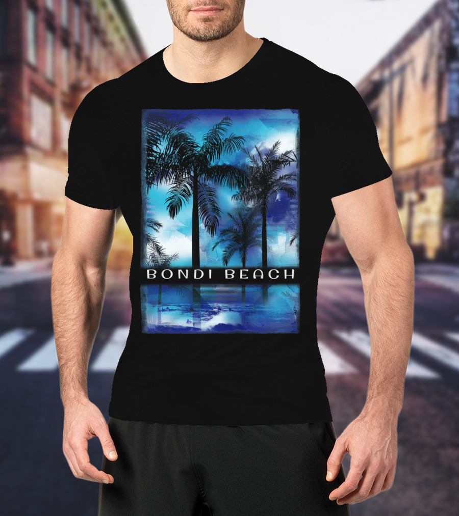 Bondi Beach Palm Trees With Vibrant Blue Ocean Reflection T-Shirt