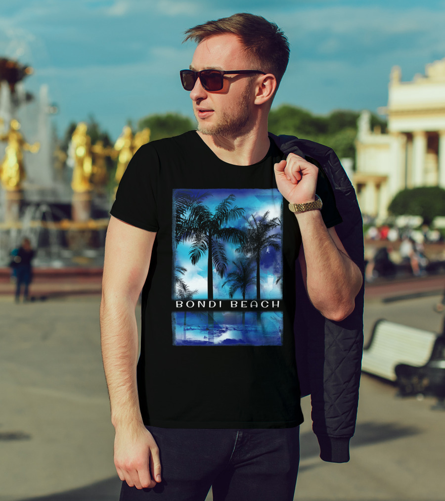 Bondi Beach Palm Trees With Vibrant Blue Ocean Reflection T-Shirt