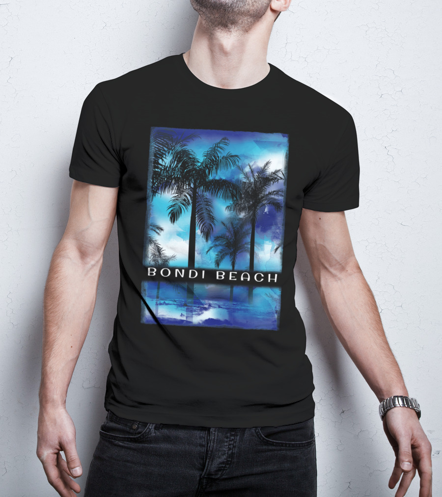 Bondi Beach Palm Trees With Vibrant Blue Ocean Reflection T-Shirt