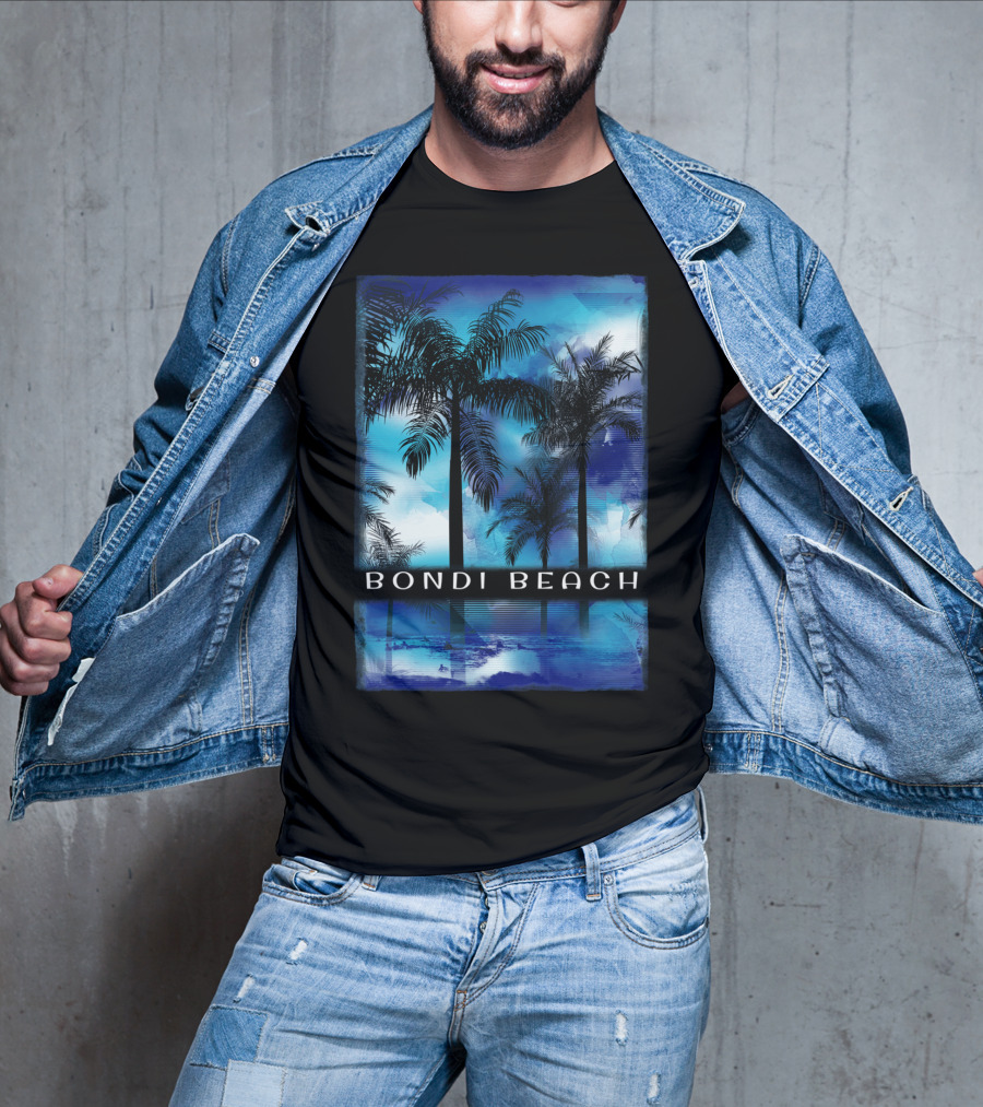 Bondi Beach Palm Trees With Vibrant Blue Ocean Reflection T-Shirt