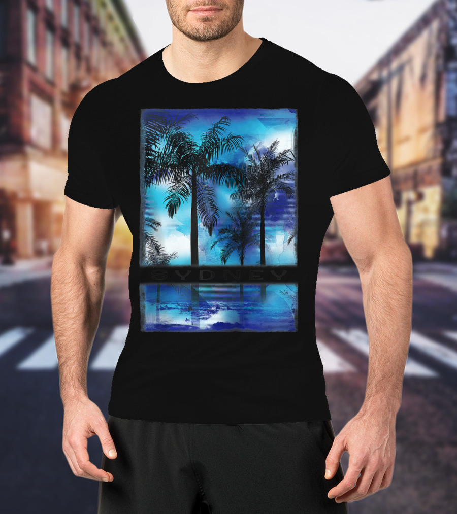 Sydney Australia Beach Palm Reflection Skyline T-Shirt