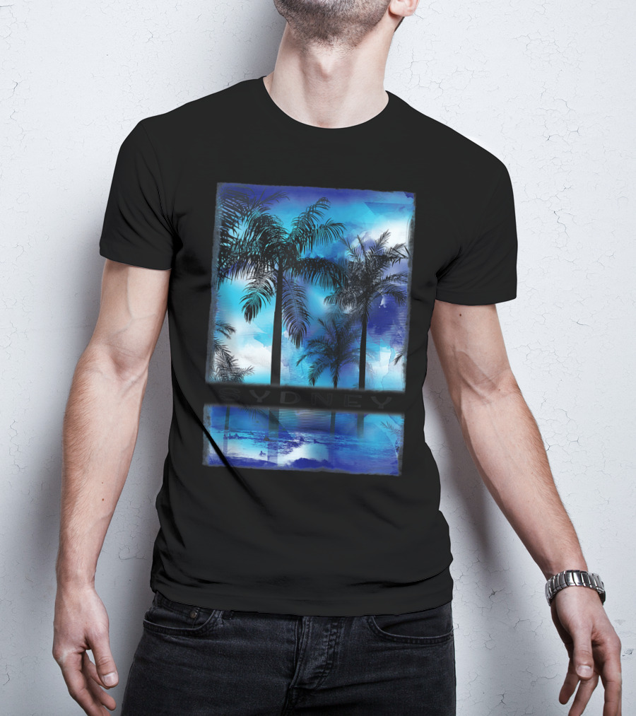 Sydney Australia Beach Palm Reflection Skyline T-Shirt