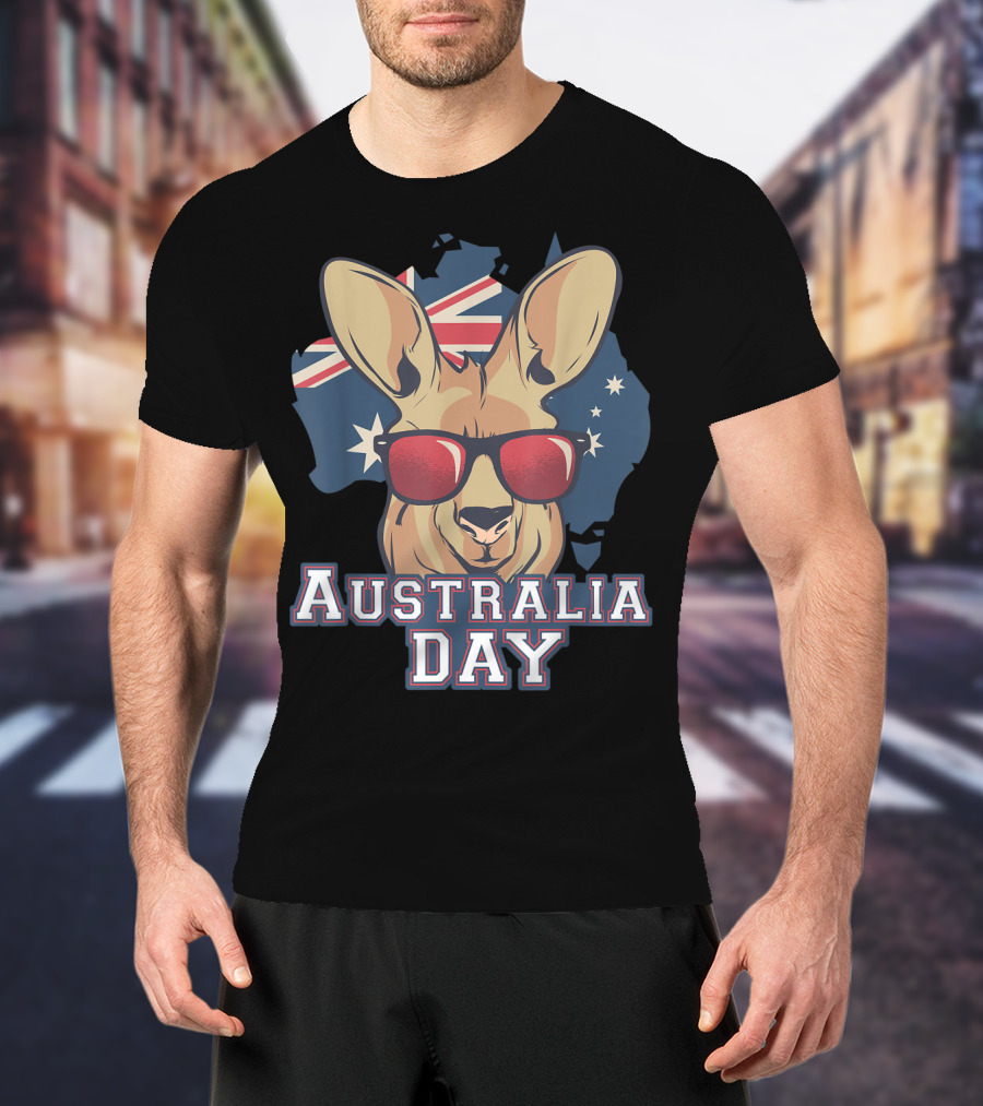 Australia Day Kangaroo With Sunglasses Australian Flag T-Shirt