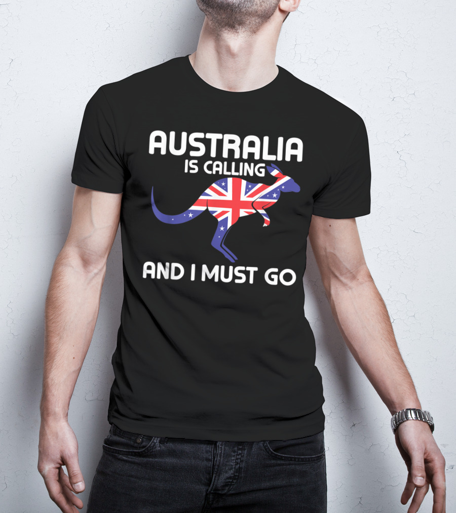 Australia Is Calling And I Must Go Kangaroo With Union Jack Flag T-Shirt
