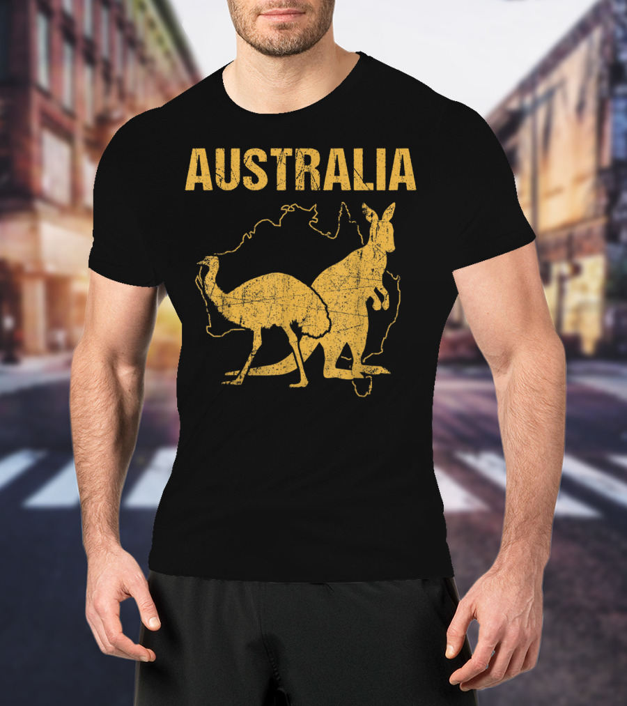 Australia Kangaroo And Emu Silhouette Map T-Shirt