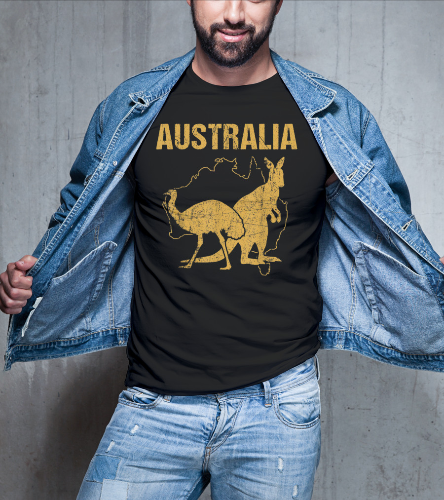 Australia Kangaroo And Emu Silhouette Map T-Shirt