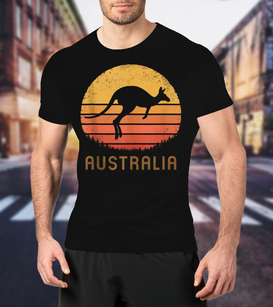 Australia Kangaroo Vintage Outback Sunset T-Shirt