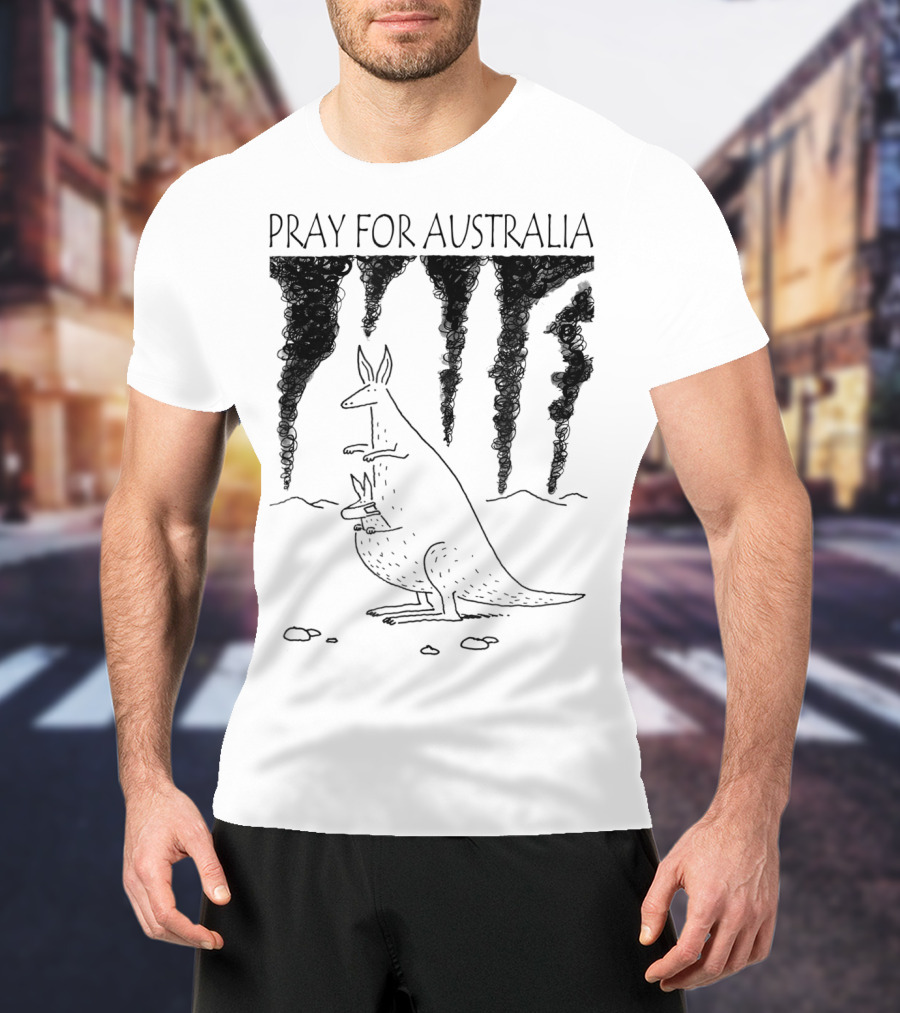Pray For Australia Kangaroo Mother And Baby With Dark Smoke T-Shirt