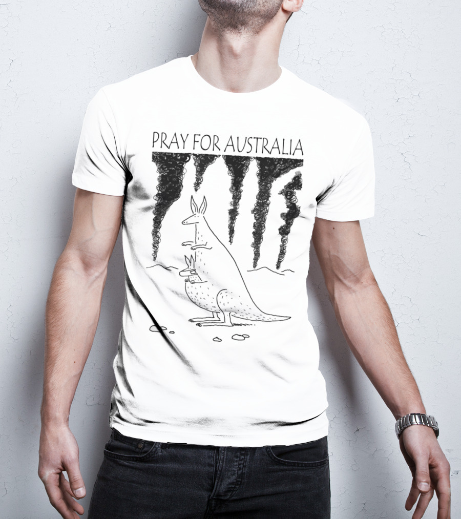 Pray For Australia Kangaroo Mother And Baby With Dark Smoke T-Shirt