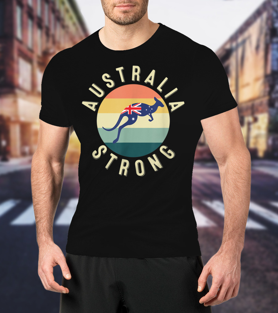 Australia Strong Kangaroo With Flag Sunset Stripes T-Shirt