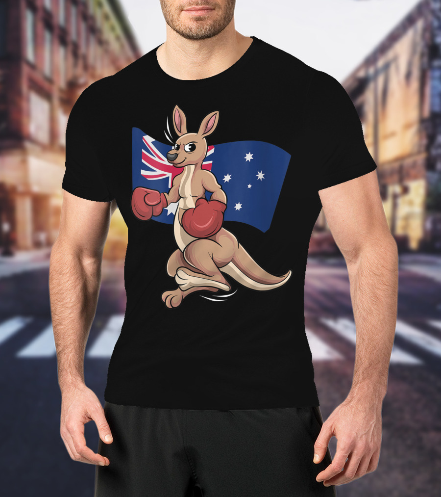 Cute Boxing Kangaroo Australian Flag Australia Day T-Shirt