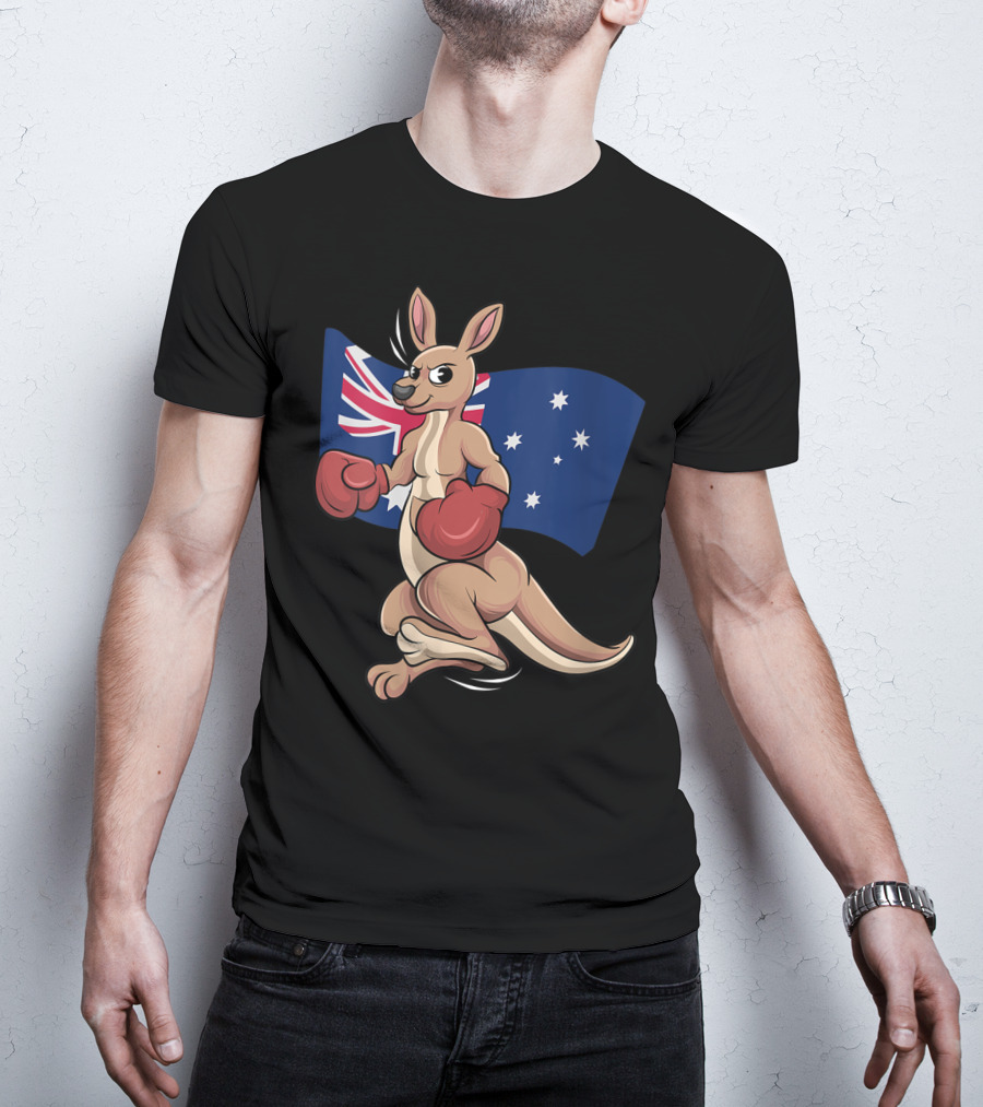 Cute Boxing Kangaroo Australian Flag Australia Day T-Shirt