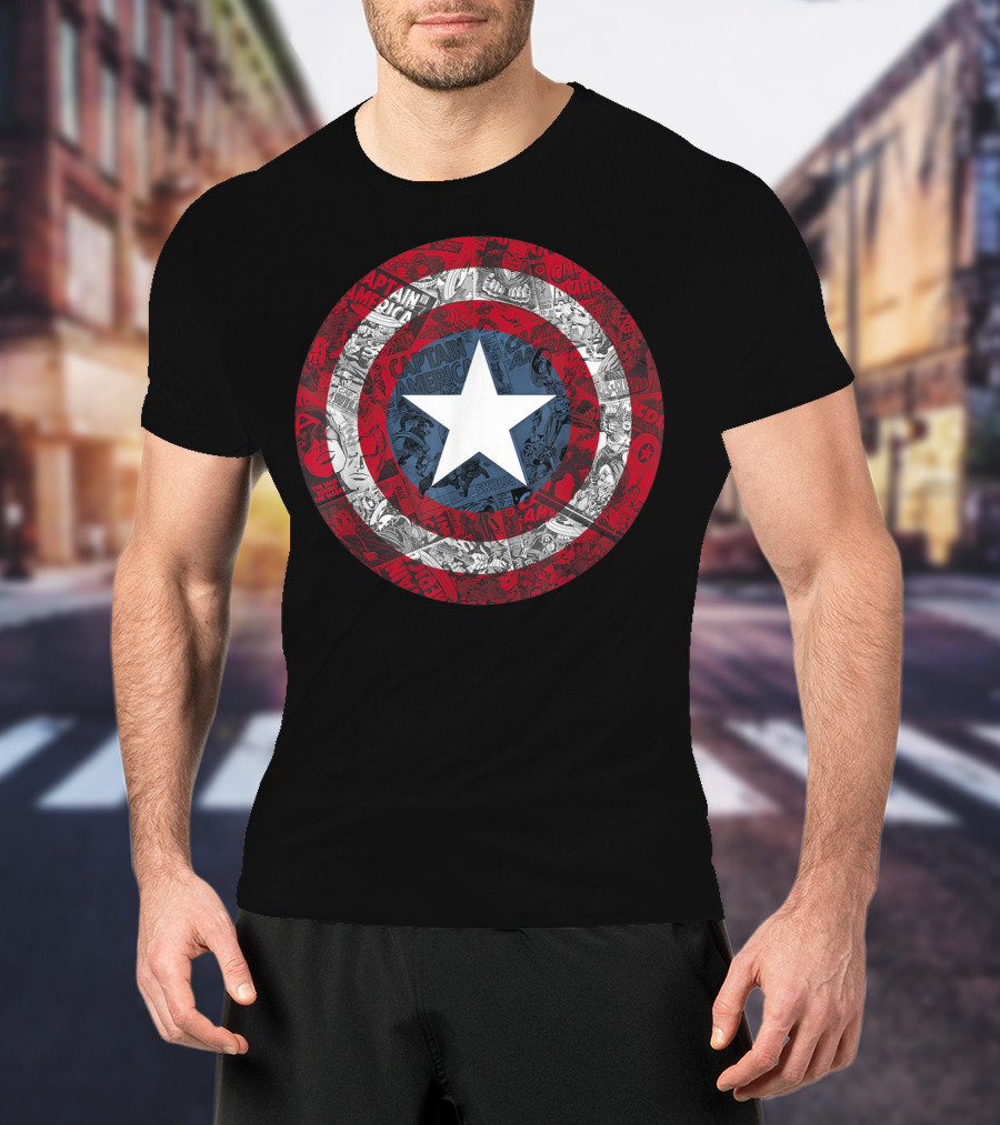 Marvel Captain America Shield Comic Collage Avengers T-Shirt