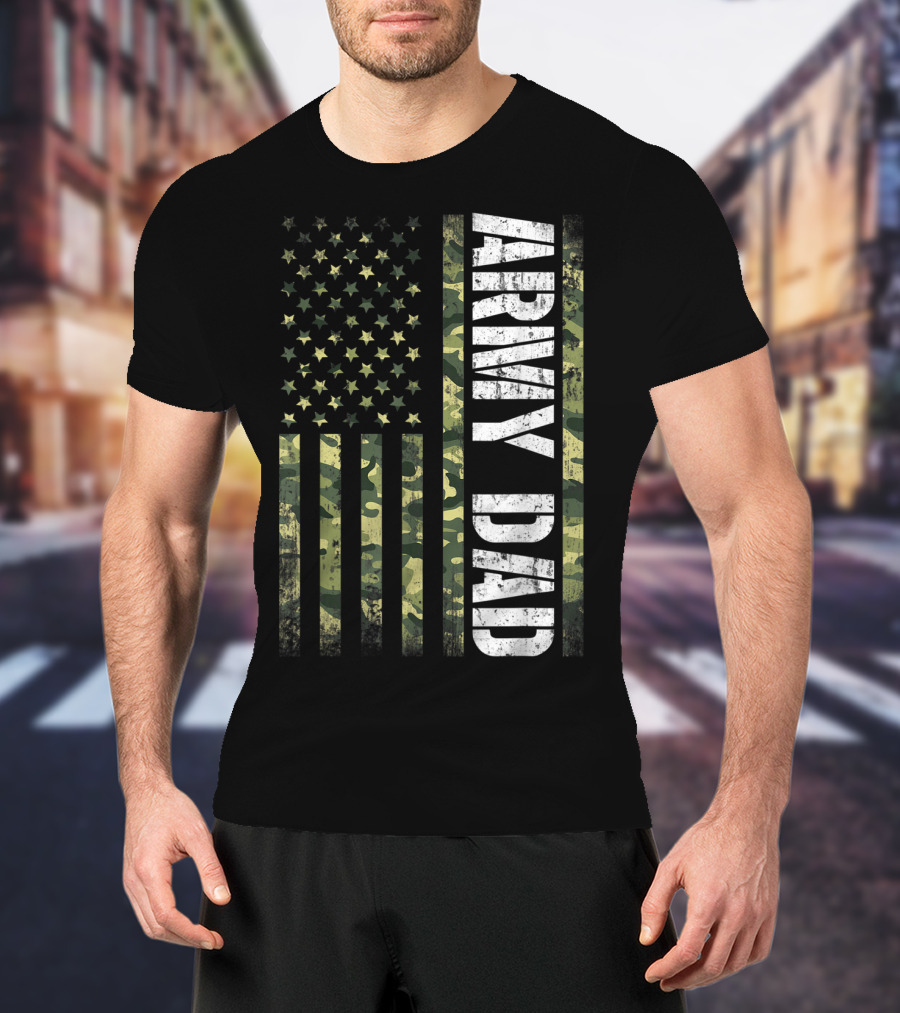 USA Camo Flag Army Dad T-Shirt