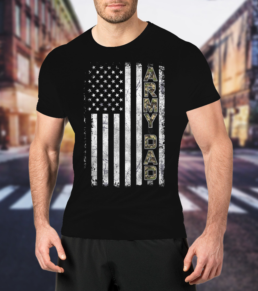 Army Dad Camouflage United States Flag Patriotic T-Shirt
