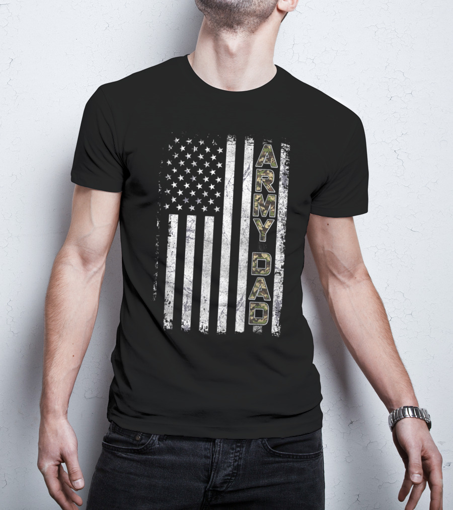 Army Dad Camouflage United States Flag Patriotic T-Shirt