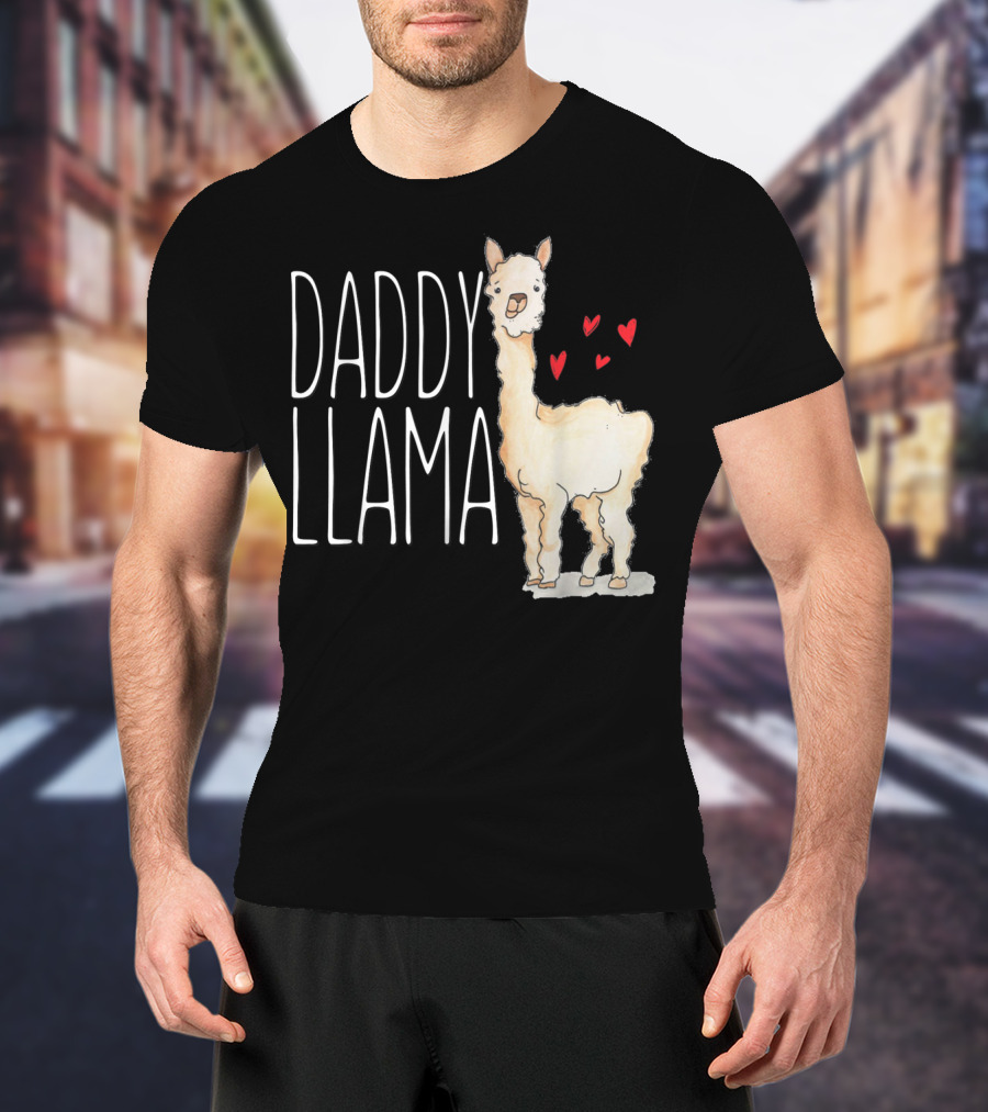 Daddy Llama Funny Matching Family Tribe Dad Hearts T-Shirt