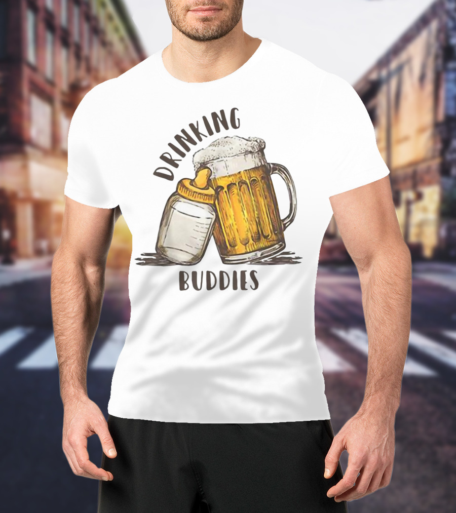 Drinking Buddies Dad And Baby Matching Beer Mug And Bottle T-Shirt