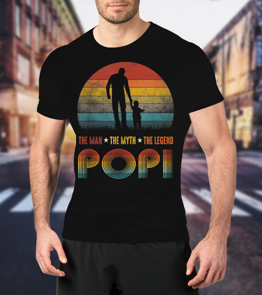 Popi The Man The Myth The Legend Vintage Silhouette Retro Sunset T-Shirt