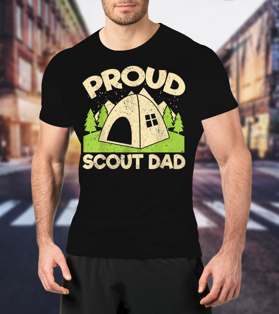 Proud Scout Dad Camping Tent With Trees T-Shirt