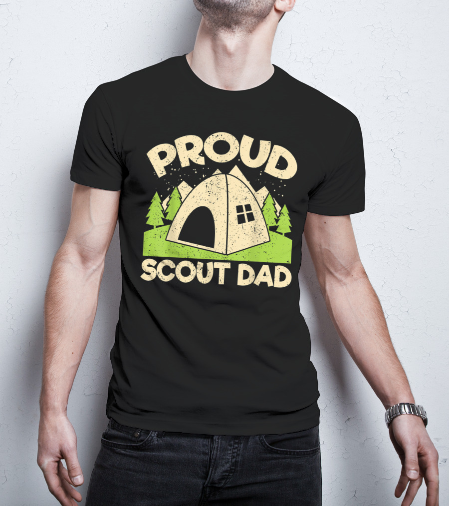 Proud Scout Dad Camping Tent With Trees T-Shirt
