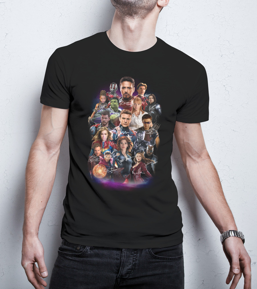 Avengers Characters Collage With Autographs T-Shirt